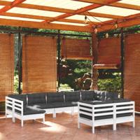 9-delige Loungeset met kussens massief grenenhout wit