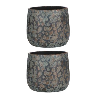 Mica Decorations Bloempot/schaal - 3x stuks - keramiek - kamerplanten - koper - D20 x H20 cm