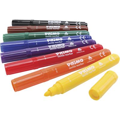 PRIMO textielstiften, diverse kleuren, 8 stuk/ 1 doos