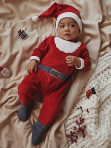 Pyjama Kerstman voor baby's van fluweel rood