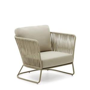 Kave Home - Outdoor-fauteuil Saconca van touw en groen gegalvaniseerd