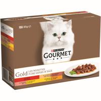 Gourmet - Gold fijne hapjes in saus met rund, kalkoen en eend, zalm en kip of kip en lever 12 x 85g kattenvoer - thumbnail
