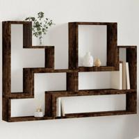 Wandschap 96x12x64 cm bewerkt hout gerookt eikenkleurig - thumbnail
