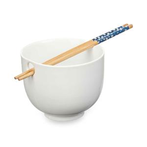 Pokebowl/ramen/noedels servies set - kommetje en chopsticks - keramiek - wit - sushi eet set