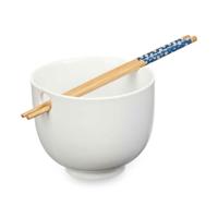 Pokebowl/ramen/noedels servies set - kommetje en chopsticks - keramiek - wit - sushi eet set