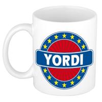 Yordi voornaam koffiemok - beker - wit/blauw - 300 ml - Cadeau - Heren - Collega - Vaderdag