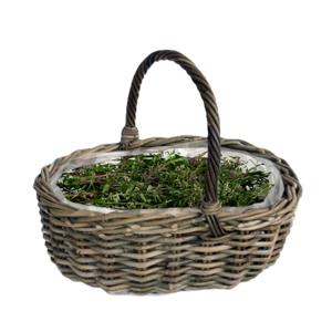 Mand met hengsel - bruin - 46 x 39 x 18 cm - rotan - gevlochten riet - hengselmand