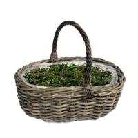 Mand met hengsel - bruin - 46 x 39 x 18 cm - rotan - gevlochten riet - hengselmand