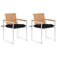 Tuinstoelen 2 st met kussens massief teakhout en staal