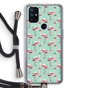 Flamingoprint groen: OnePlus Nord N10 5G Transparant Hoesje met koord