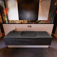 Badkamermeubelset Mondiaz Erin 150 cm met 1 Lade met RIDGE Wastafel Midden Dark grey Zonder Kraangaten Greeploos Mat Antracite - thumbnail