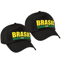 2x stuks brasil supporter pet / cap Brazilie zwart volwassenen - thumbnail