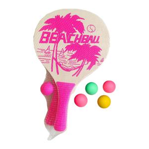 Summertime Beachball set - hout - roze - strand sport speelset - met 5x balletjes