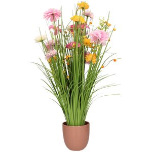 Kunstbloemen boeket lila paars - in oudroze pot - keramiek - H70 cm