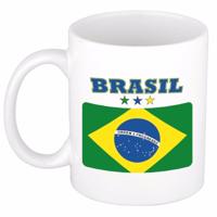 Koffie mok - Brazilie - vlag print - 300 ml - wit - keramiek - Supporters - Landen - Beker