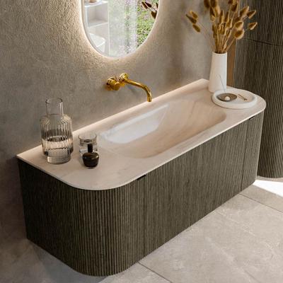 Badmeubel Mondiaz Kurve-Dlux | 120 cm | Meubelkleur Shadow | Wastafelkleur Meli | Solid surface | Wasbak midden spoelbak | Zonder kraangat(en)