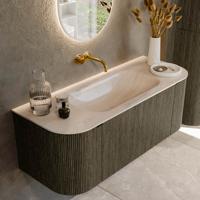 Badmeubel Mondiaz Kurve-Dlux | 120 cm | Meubelkleur Shadow | Wastafelkleur Meli | Solid surface | Wasbak midden spoelbak | Zonder kraangat(en)