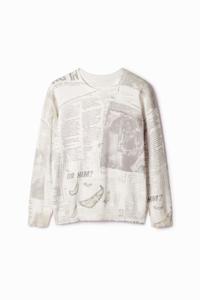 Dunne trui met krantenprint - MATERIAL FINISHES - XXL