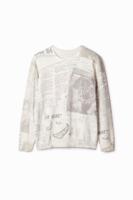 Dunne trui met krantenprint - MATERIAL FINISHES - XXL
