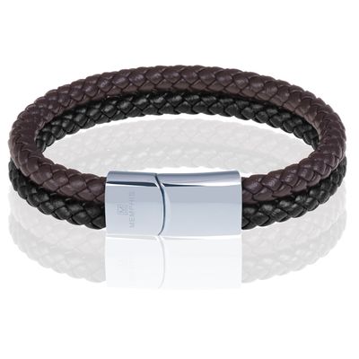 Memphis Dubbele leren armband Duo Color Zilver Zwart Bruin