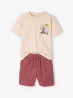 Set T-shirt en short van katoengaas voor jongens terracotta