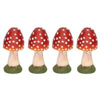 Paddenstoel beeldje - 4x - bolvormig - 13 cm - herfstdecoratie voor binnen en buiten - polyresin orn