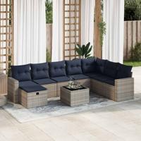 9-delige Loungeset met kussens poly rattan grijs