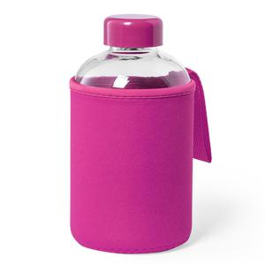 Glazen waterfles/drinkfles softshell bescherm hoes - roze - 600 ml - Sportfles - Bidon