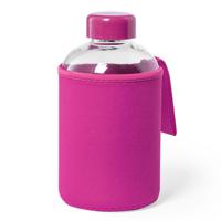 Glazen waterfles/drinkfles softshell bescherm hoes - roze - 600 ml - Sportfles - Bidon