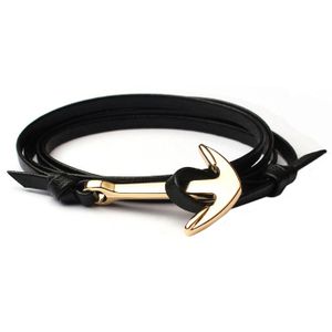 Anker armband leren koord zwart met goud