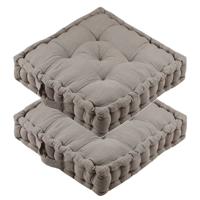 Stof Textile Vloerkussen Maxime - 2x - taupe - katoen - 45 x 45 x 10 cm - vierkant - Extra dik