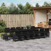 17-delige Tuinset met kussens poly rattan zwart