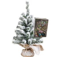 Kleine kunst kerstboom - besneeuwd - incl. gekleurde kerstballen lichtsnoer - H45 cm - thumbnail