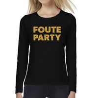 Foute Party goud glitter t-shirt long sleeve zwart voor dames
