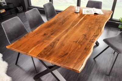 Massief houten eettafel MAMMUT NATURE 180cm acaciaboomrand X-frame zwart 2,5cm tafelblad - 43146