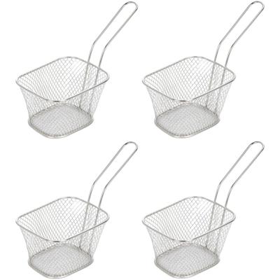 Patat/snack serveermandje/frituurmandje - 4x - zilver - 11 x 14 x 6 cm