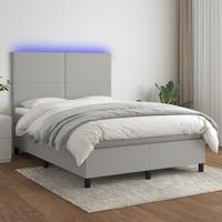 Boxspring met matras en LED stof lichtgrijs 140x190 cm