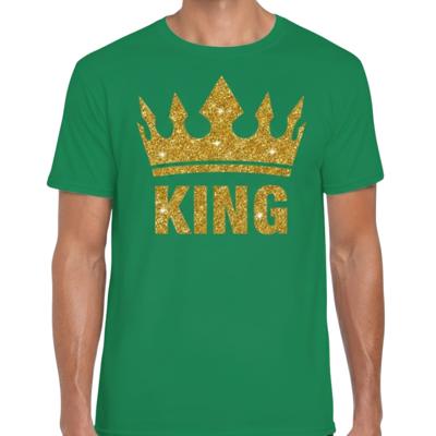 Koningsdag verkleed T-shirt heren - groen - King - glitter goud - kroon