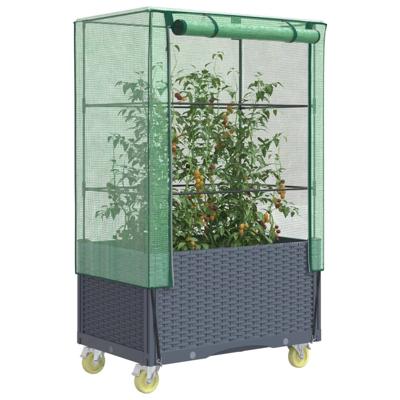VidaXL Plantenbak verhoogd met hoes en wielen 80x50x182 cm rattanlook
