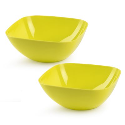 Serveerschaal/saladeschaal - 2x stuks - D28 x H11 cm - kunststof - groen - vierkant
