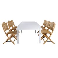 Marbella tuinmeubelset tafel 100x160/240cm en 6 stoel Cane lichtgrijs, naturel, wit. - thumbnail
