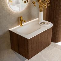 Badmeubel Mondiaz Kurve | 75 cm | Meubelkleur Walnut | Wastafelkleur Talc | Links spoelbak | 1 kraangat