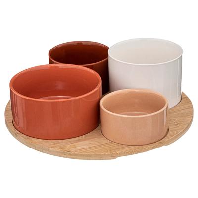 5Five Serveerplank bamboe - met 4x luxe schaaltjes - D33 cm - tapas en saus schaaltjes