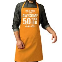 Cadeau schort voor heren - awesome 50 year - oranje - keukenschort - verjaardag - 50 jaar