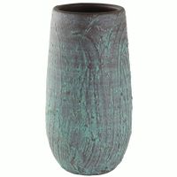 Hoge bloempot/plantenpot vaas van keramiek antiek brons D17 en H30 cm   - - thumbnail