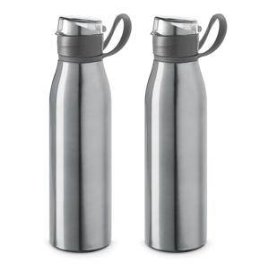 Aluminium waterfles/drinkflesmet klepdop en handvat - 2x - zilver - 650 ml - Sportfles - Bidon