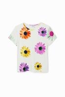Geribbeld T-shirt met madeliefjes - WHITE - 3/4 Geribbeld T-shirt met madeliefjes - WHITE - 3/4