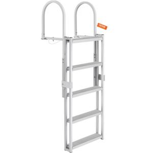 VEVOR Dockladder 5 intrekbare treden, 159 kg laadvermogen, aluminium pontonbootladder met 1700-2005 mm verstelbare hoogte, 10 cm brede rubberen mat voor het aan boord gaan van schepen/meer/zwembad/marine