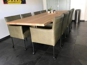 Set van 8 leren kuip eetkamerstoelen - met wieltjes - groen leer - Echt leer, Modern, ontdek de vele Leersoorten en Kleuren bij ShopX
