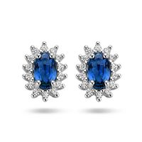 Oorknoppen Halo zilver-zirconia-synthetisch saffier wit-blauw 6,5 x 8,5 mm - thumbnail